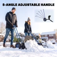 Outsunny Snow Shovel with Wheels, 29" Metal Snow Pusher with Adjustable Handle, 7-Angle Blade, Wear Strip for Driveway, Blue(m-7)