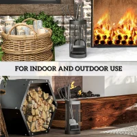 Outsunny Fireplace Tool Set with Mesh Basket, 5 Piece Fire Place Kit with Brush, Shovel, Poker, Tongs for Indoor Outdoor Use(m-6)