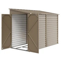Outsunny 4.7' x 9' Outdoor Storage Shed, Lean to Metal Shed with Foundation Kit, Lockable Doors and Gloves for Patio, Lawn, Brown(m-1)