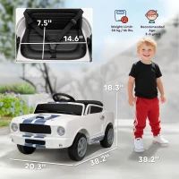 Qaba Licensed Ford Shelby GT 350 Kids Ride On Car with Remote Control, Adjustable Speed, MP3, Smooth Start, LED Lights, White(m-3)