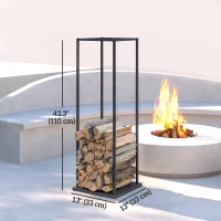 Outsunny Firewood Rack Outdoor, Heavy Duty Log Holder, Vertical Fireplace Storage Rack, 220 lbs Capacity, 13" x 13" x 43", Black(m-3)