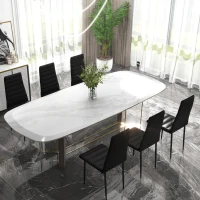 HOMCOM High Back Dining Chairs, Modern Upholstered PU Leather Accent Chairs with Metal Legs for Kitchen, Set of 6, Black(m-10)