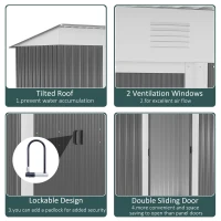 Outsunny 8' x 3.5' Metal Lean to Garden Shed, Outdoor Storage Shed, Garden Tool House with Double Sliding Doors, 2 Air Vents for Backyard, Patio, Lawn, Gray(m-6)