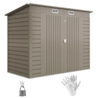Outsunny 8 x 4FT Galvanized Garden Storage Shed, Metal Outdoor Shed with Double Doors and 2 Vents, Light Grey(m-9)