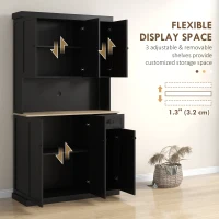 HOMCOM 71" Kitchen Pantry Buffet with Hutch Storage Cabinet Microwave Oven Stand with Drawer, Black(m-6)