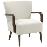 HOMCOM Accent Chair with Wooden Legs, Linen Fabric Armchair with Thick Padding, Comfy Chair for Living Room, Cream White(m-9)