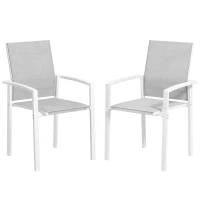 Outsunny Set of 2 Outdoor Garden Chairs, Stackable Patio Dining Chairs with Breathable Fabric, Armrests and Backrest, Light Grey(m-9)