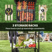 Outsunny Charcoal BBQ Grill, BBQ Grill with 1840 cm² Cooking Area, 3 Shelves, Adjustable Vent, Lockable Lid, Wheels, Black(m-6)