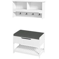 HOMCOM Wall Mounted Coat Rack with Shoe Storage Bench, Hall Tree and Bench, Clothes Hanger Rack with Shelves for Hallway White(m-2)