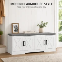 HOMCOM Shoe Bench with Cushion Shoe Storage Bench with Doors Adjustable Shelves for Entryway, White(m-4)