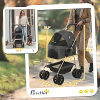 PawHut 3 in 1 Pet Stroller with Detachable Carrier, Foldable Dog Stroller with Storage Basket, Cupholder, for Mini Dogs, Gray(m-3)