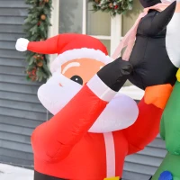 HOMCOM 6ft Inflatable Christmas Tree Decorations with Santa and Penguin, Outdoor Blow-Up Yard Christmas Decor with LED Lights Display(m-9)