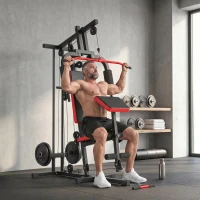Soozier Home Gym Equipment, Multifunctional Weight Machine with Pulley System for Full Body Strength Training, Black(m-8)