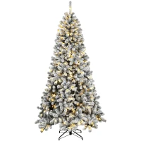 HOMCOM 6ft Flocked Prelit Christmas Tree, Northern Pine, Artificial Xmas Tree with Curved Tips, LEDs(m-1)