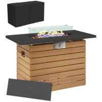 Outsunny 43" Propane Fire Pit Table 50,000 BTU Outdoor Gas Fire Table with Glass Wind Guard, Waterproof Cover(m-9)