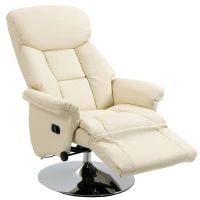 HOMCOM Swivel Recliner, Adjustable PU Leather Upholstered Recliner Chair with Footrest, Padded Arms and Steel Base, Cream White(m-1)
