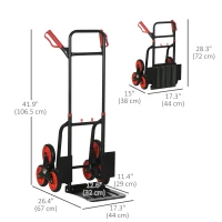 DURHAND 6-Wheels Stair Climber Trolley Cart, Hand Truck and Dolly, Foldable Steel Load Cart, 264lbs Capacity, Black and Red(m-3)