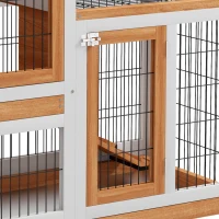 PawHut Wooden Rabbit Hutch, Indoor Bunny Cage with Wheels, Pull Out Trays, Run, Yellow(m-12)