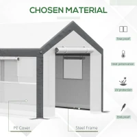 Outsunny 12' x 7' x 7' Greenhouse, Walk-in Outdoor Tunnel Green House with PE Cover, Steel Frame, 2 Roll-Up Zipper Doors & 4 Windows for Flowers, Vegetables, Tropical Plants, White/Dark Gray(m-5)