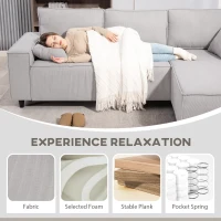 HOMCOM Corner Sofa with Reversible Chaise Lounge, Corduroy L-Shaped Sectional Sofa with Pocket Spring, Light Gray(m-5)