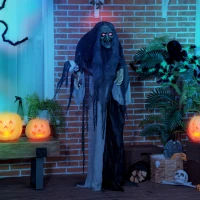 Outsunny 65" Life Size Outdoor Halloween Decorations Green Witch with Skull, Animated Prop Animatronic Décor with  Sound and Motion Activated, Light Up Eyes, Spooky Scream Sound(m-14)