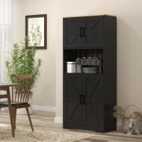 HOMCOM Farmhouse Kitchen Pantry, 68" Freestanding Hutch Storage Cabinet with Microwave Oven Countertop, Black(m-8)