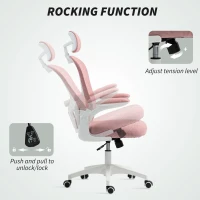 Vinsetto Office Chair, Mesh Computer Desk Chair with Adjustable Headrest, 4D Lumbar Support, Flip-up Arm, Pink(m-5)