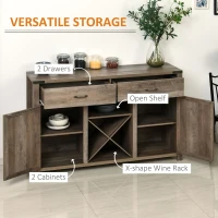 HOMCOM Farmhouse Coffee Bar Cabinet, Sideboard Buffet Cabinet Wine Cabinet with Drawers, Barn Style Doors, Wine Rack, Distressed Oak Brown(m-5)
