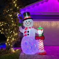 HOMCOM 8ft Christmas Inflatables Outdoor Decorations Snowman with North Pole Sign, Blow-Up Yard Christmas Decor with LED Rotating Colorful Lights Display(m-8)