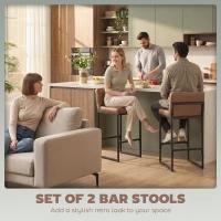 HOMCOM Bar Stools Set of 2, Retro Padded Counter Height Stools with Back and Metal Leg, Vintage PU Leather, Brown(m-4)
