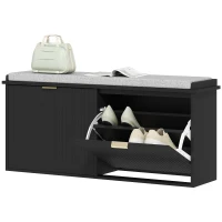 HOMCOM Shoe Storage Bench with Padded Seat Cushion and Flip-Drawer, Entryway Bench, Shoe Cabinet, 40.9x10.2x18.7 Inches, Black(m-1)