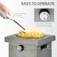 Outsunny Portable Outdoor Propane Fire Pit, Small Tabletop Fireplace, 10 Inch Square Gas Firebowl, 10,000 BTU, w/ Lava Rocks, CSA Certification, for Garden, Patio, Light Grey(m-5)