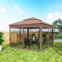 Outsunny Outdoor Patio Pop Up Canopy Gazebo Shelter with Zipper Netting, Carry Bag, 11' x 11', Brown(m-9)