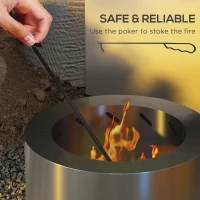 Outsunny Smokeless Fire Pit, Portable Camping Bonfire Stove with Poker for Backyard Patio Picnic, Stainless Steel, Silver(m-5)