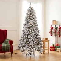 HOMCOM 6ft Flocked Prelit Christmas Tree, Northern Pine, Artificial Xmas Tree with Curved Tips, LEDs(m-10)