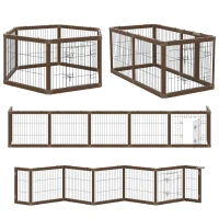 PawHut 24.5" Heavy-Duty Pet Playpen, Foldable Dog Exercise Pen, Roomy Small Dog Fence with Door, Double Locking Latches, for Indoor or Outdoor Use, Brown(m-1)