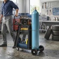 HOMCOM Welding Utility Cart 3-Tier Heavy Duty Rolling Tool Cart with Gas Cylinder Holder Black(m-1)