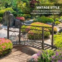 Outsunny 3.3' Metal Arch Zen Garden Bridge with Safety Siderails, Decorative Footbridge, Delicate Scrollwork & Corner Spheres for Stream, Fish Pond, Bronze(m-5)