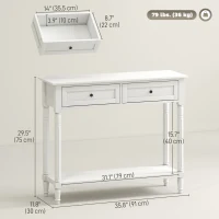 HOMCOM Hallway Console Table, Modern Entryway Table with 2 Drawers, Storage Shelf, Turned Legs for Living Room, Bedroom, White(m-3)