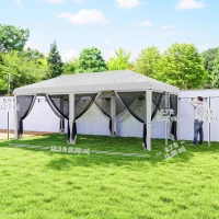 Outsunny 10' x 20' Pop Up Canopy Tent Gazebo with Removable Mesh Sidewall Netting, Carry Bag for Backyard Patio Outdoor, White(m-3)