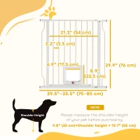 PawHut 29.5-33.5" Adjustable Dog Gate with Cat Door, Easy Install Pressure/Hardware Mounted Pet Gate for Doorways, White(m-3)