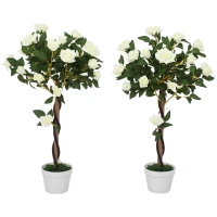 Outsunny 3FT Artificial Plant White Rose Floral Set of 2 in Pot, Fake Plant for Home Indoor Decor(m-9)