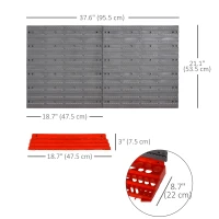 DURHAND 54 Piece Plastic Pegboard Panels, Peg Board with Accessories, Shelf Tool Organizer, Wall Mounted DIY Garage Storage with 50 Hooks, Red(m-3)