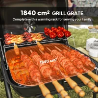 Outsunny Charcoal BBQ Grill, BBQ Grill with 1840 cm² Cooking Area, 3 Shelves, Adjustable Vent, Lockable Lid, Wheels, Black(m-4)