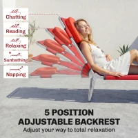 Outsunny Folding Lounge Chair Outdoor, Tanning Chair with Face Hole Arm Slots, Beach Chaise Lounger with Pillow, 5-Position Adjustable Portable Sun Lounger Bed for Pool, Red(m-5)