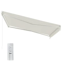 Outsunny 12'x10' Electric Retractable Awning, UV Protection Sun Shade Shelter w/ Remote Controller for Deck Balcony Yard, Cream(m-2)