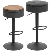 HOMCOM Set of 2 Barstools with Storage, Swivel Bar Stools with PU Leather Upholstered, Footrest, Steel Base, Black(m-9)