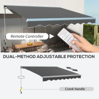 Outsunny 13' x 10' Electric Awning, Retractable Awning with LED Lights and Remote Controller for Door and Window, Dark Gray(m-5)