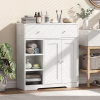 HOMCOM Bathroom Floor Cabinet, Freestanding Bathroom Cabinet with Drawer, Door, Open Shelves, White(m-8)
