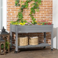 Outsunny 47" x 21" Raised Garden Bed Elevated Wooden Planter Box w/ Lockable Wheels, Storage Shelf for Backyard, Dark Gray(m-2)